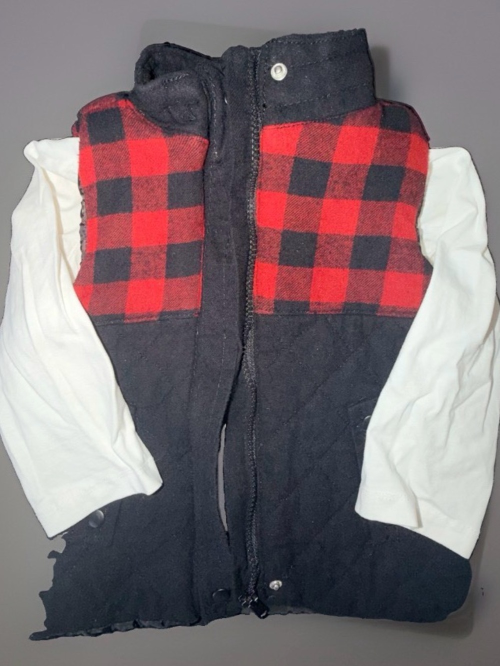 Tommy Bahama Red Black Plaid Vest White Long Sleeve Shirt Zip Snap Button 2T